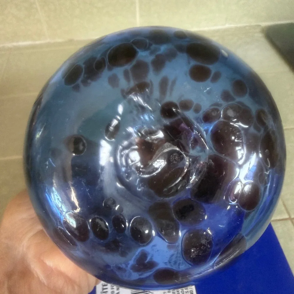 Cobalt Blue Hand Blown Art Glass Bud Vase Spotted Leopard Pattern MCM Style 8